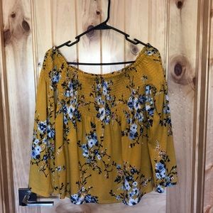 off the shoulder yellow floral long sleeve